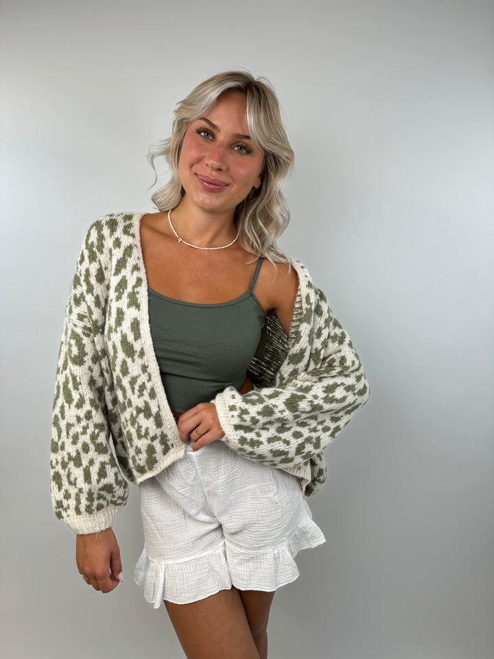 Offener Cardigan mit Leoprint