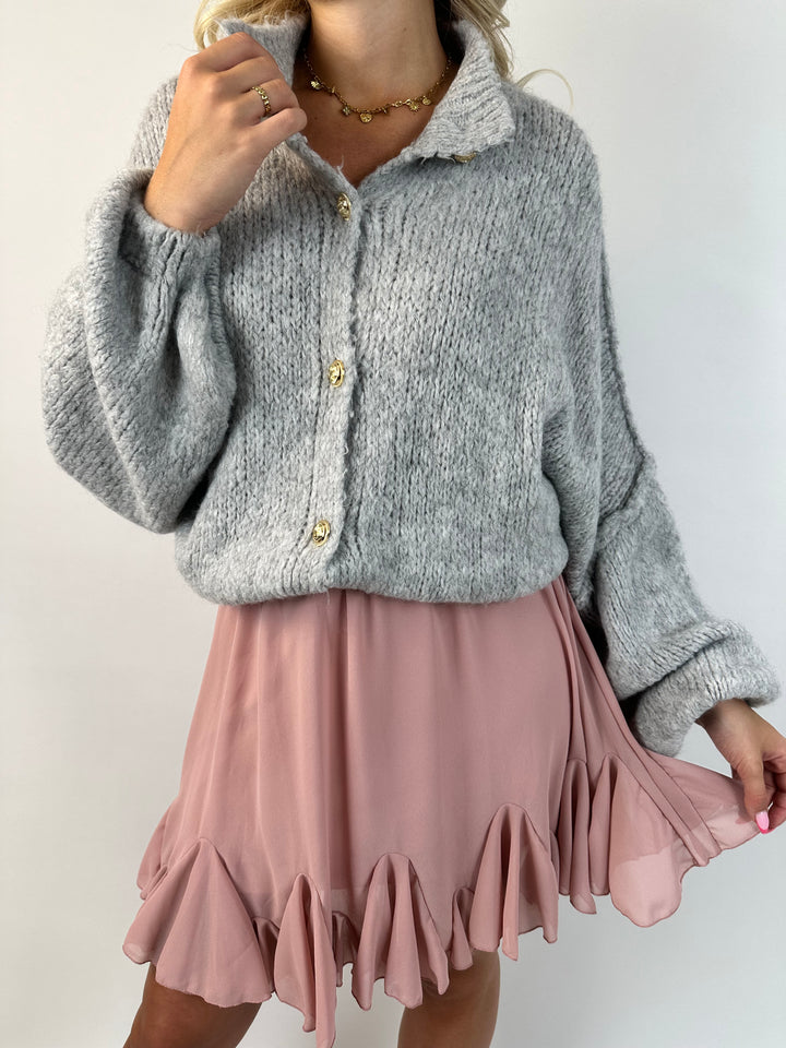 Langer Oversize Cardigan mit goldenen Manschettenknöpfen Claire