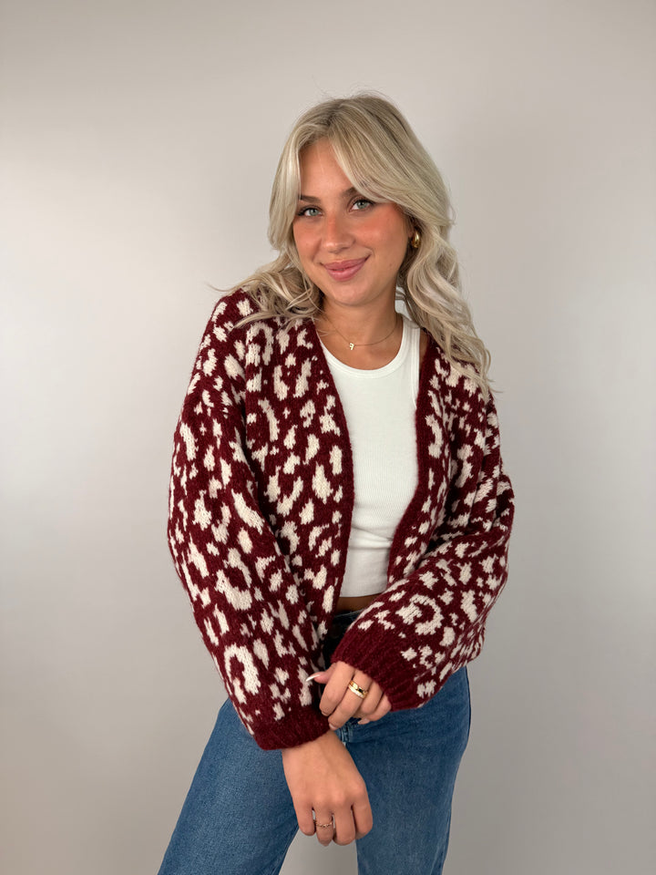 Offener Cardigan mit Leoprint