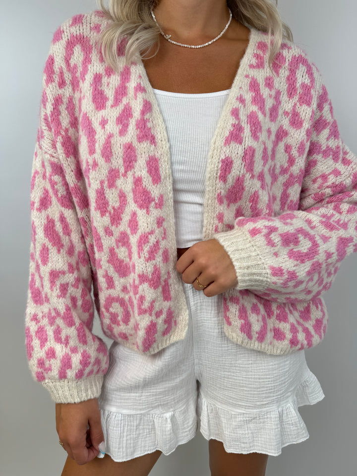 Offener Cardigan mit Leoprint