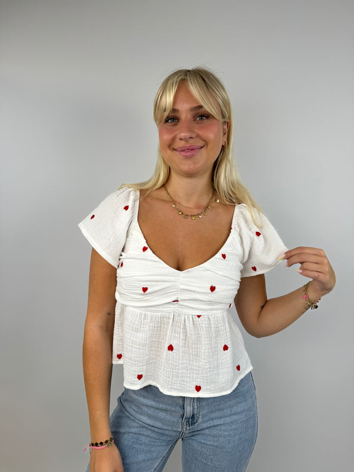 Schößchen-Bluse aus Musselin mit Herzprint