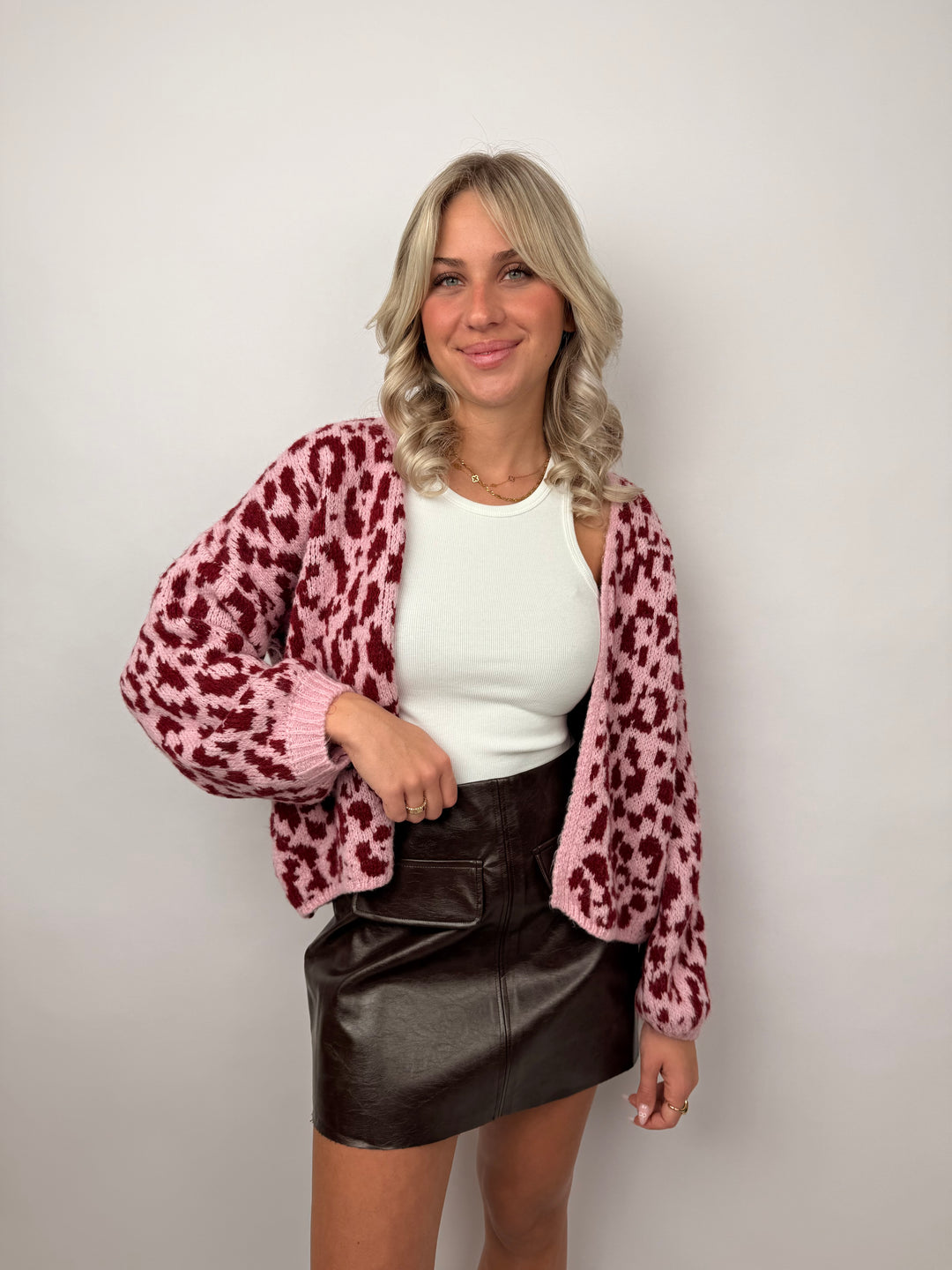 Offener Cardigan mit Leoprint