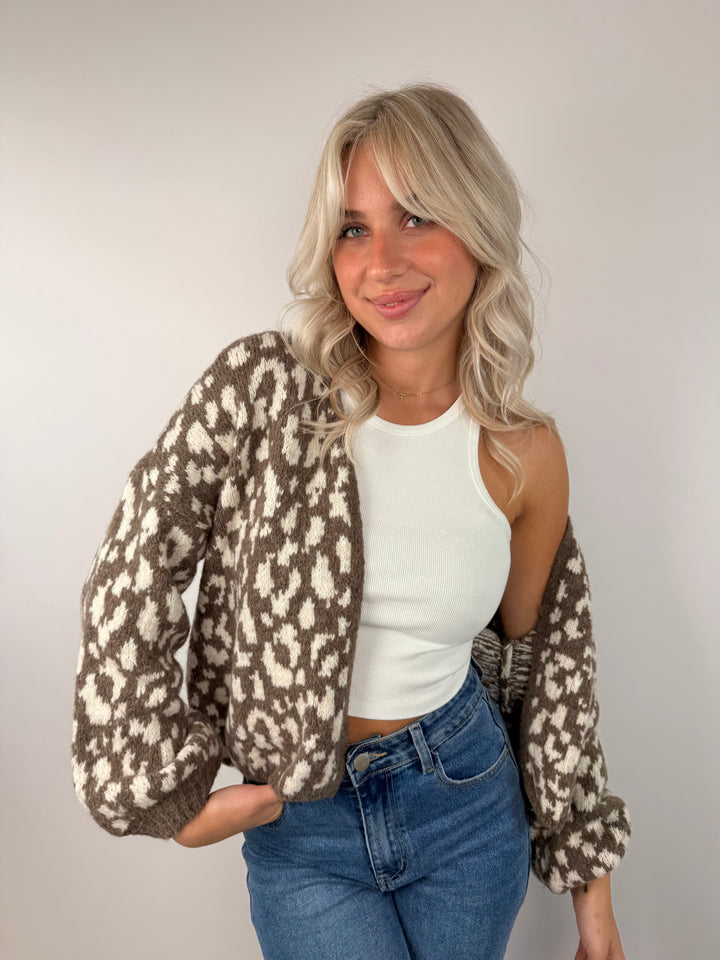 Offener Cardigan mit Leoprint