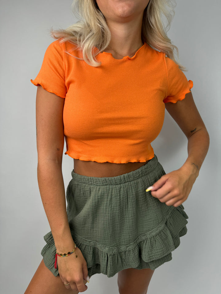 Basic Cropped T-Shirt mit Muschelsaum