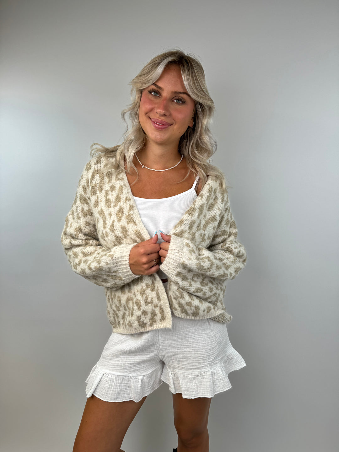 Offener Cardigan mit Leoprint