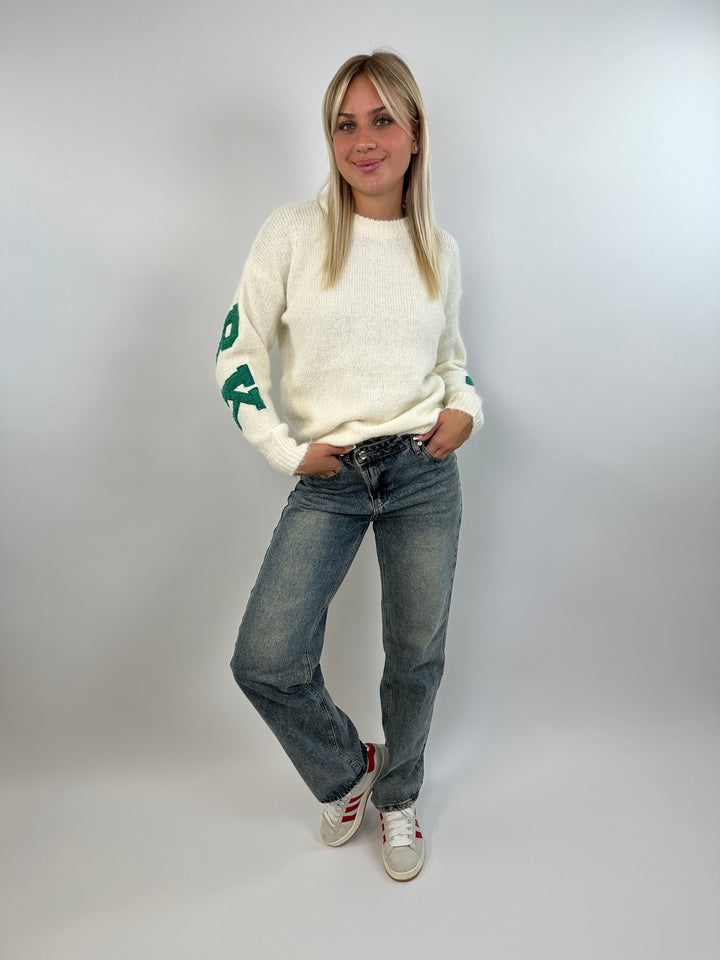 Straight Fit Jeans mit überkreuztem Low Waist Bund