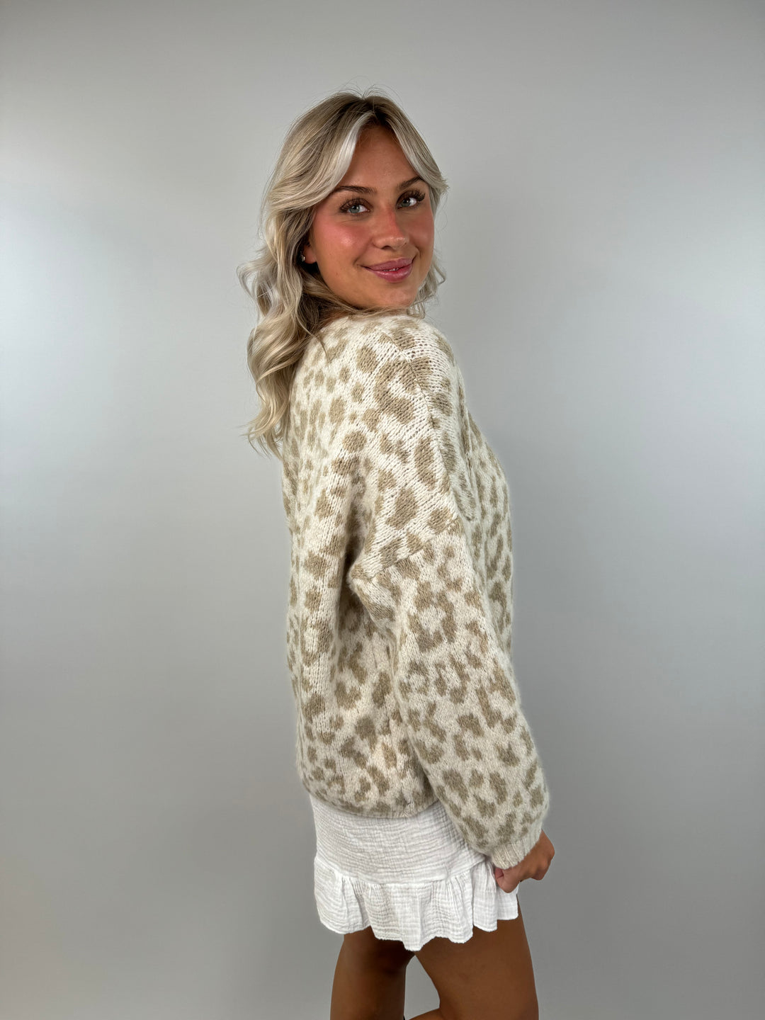 Offener Cardigan mit Leoprint