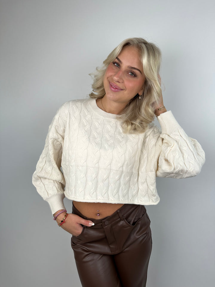 Cropped Strickpullover mit Zopfmuster Linda