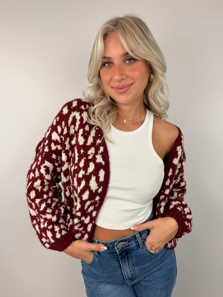 Offener Cardigan mit Leoprint