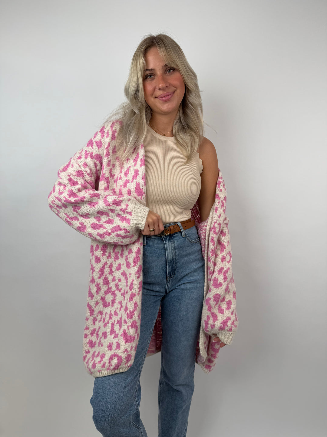 Langer Cardigan mit Leoprint