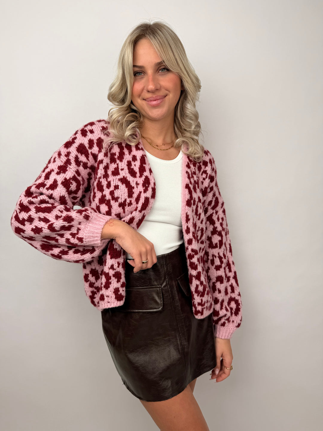 Offener Cardigan mit Leoprint