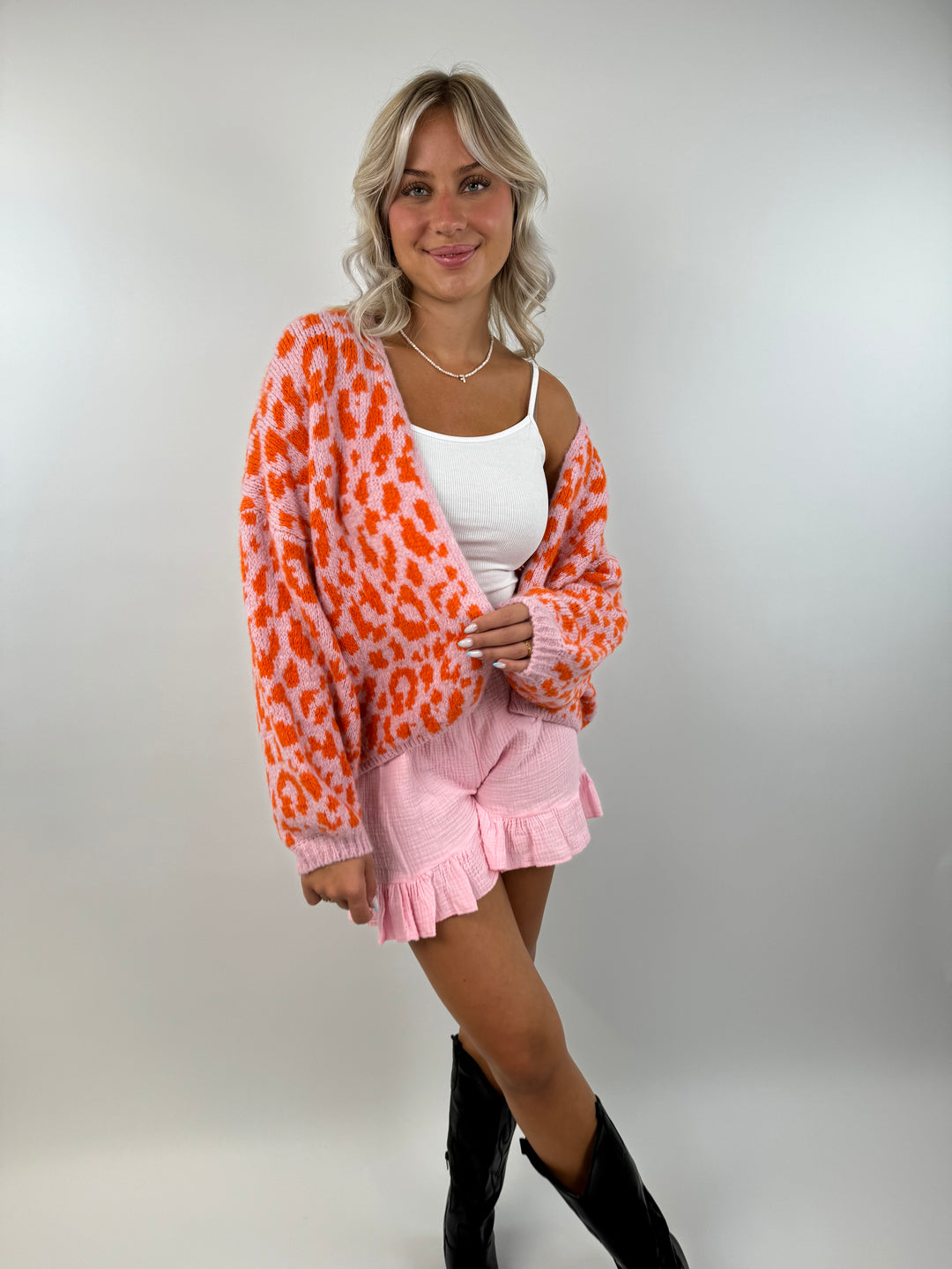 Offener Cardigan mit Leoprint