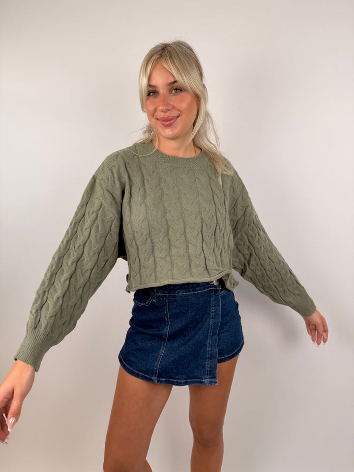 Cropped Strickpullover mit Zopfmuster Linda