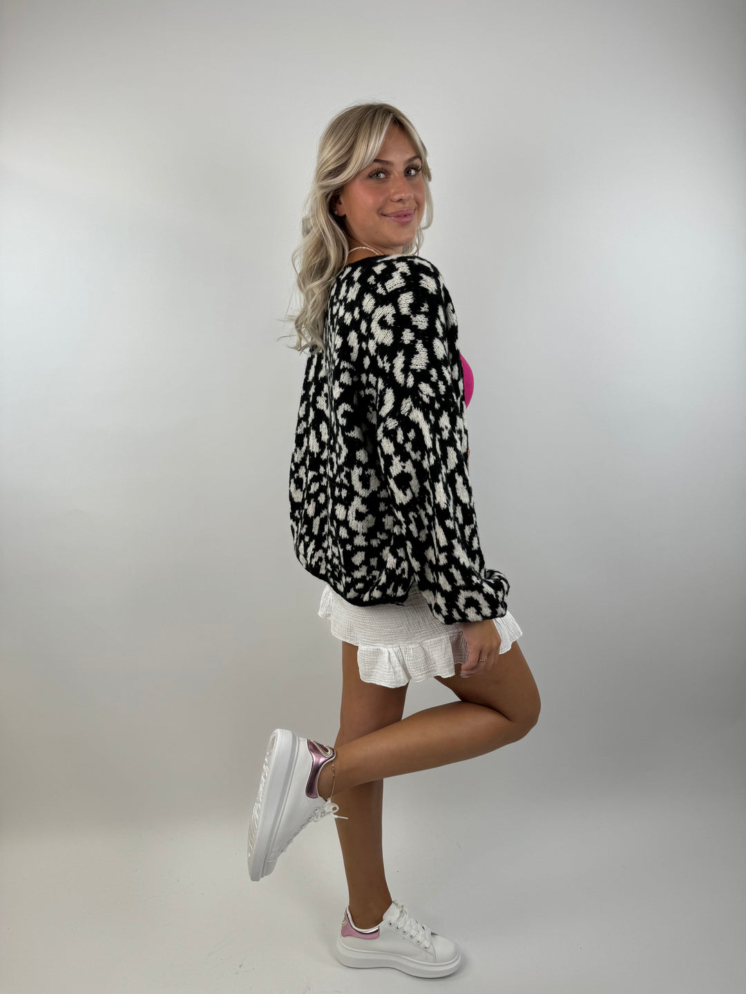 Offener Cardigan mit Leoprint