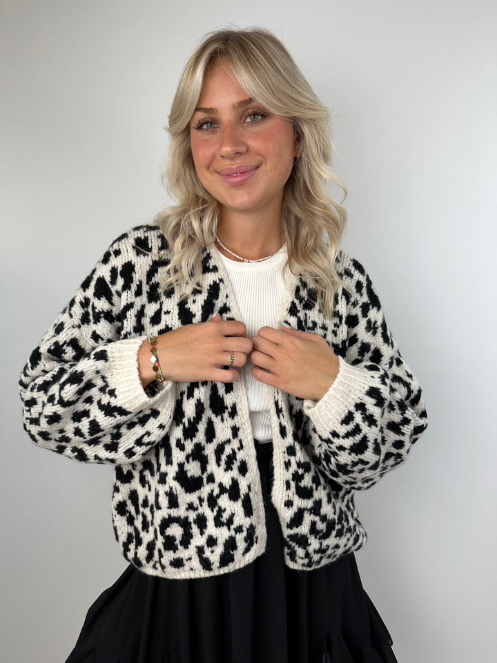 Offener Cardigan mit Leoprint