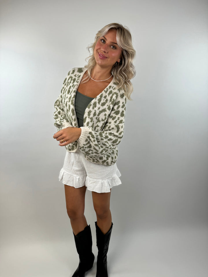 Offener Cardigan mit Leoprint