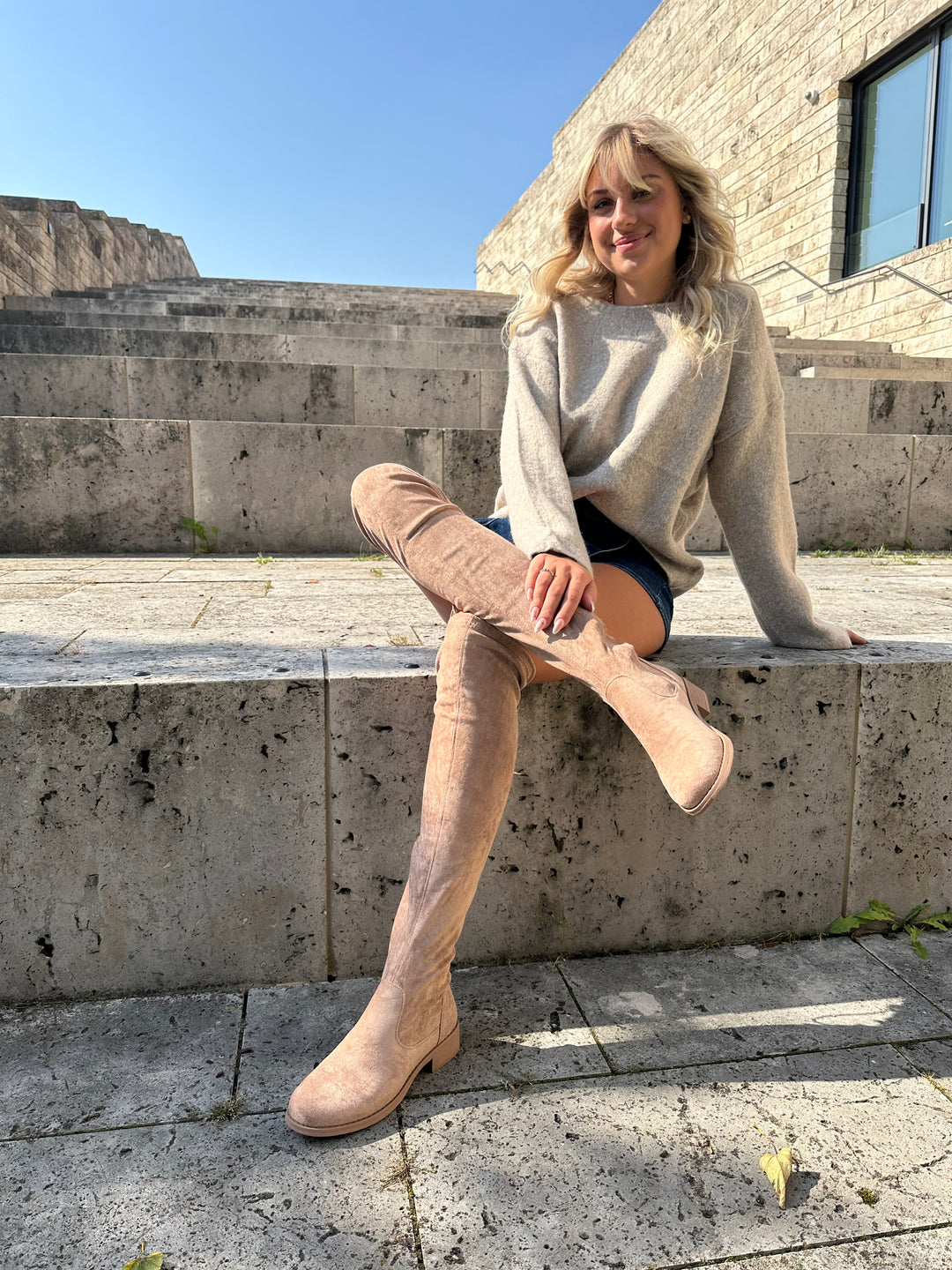 Overknee Boots aus Wildlederimitat