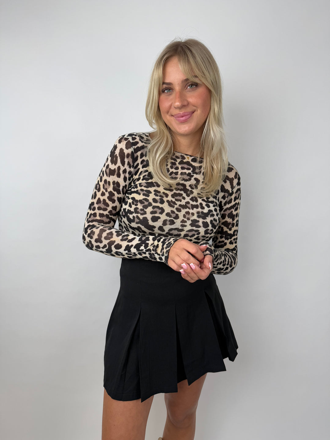 Cashmere Longsleeve mit Leoprint (UBoot-Ausschnitt)