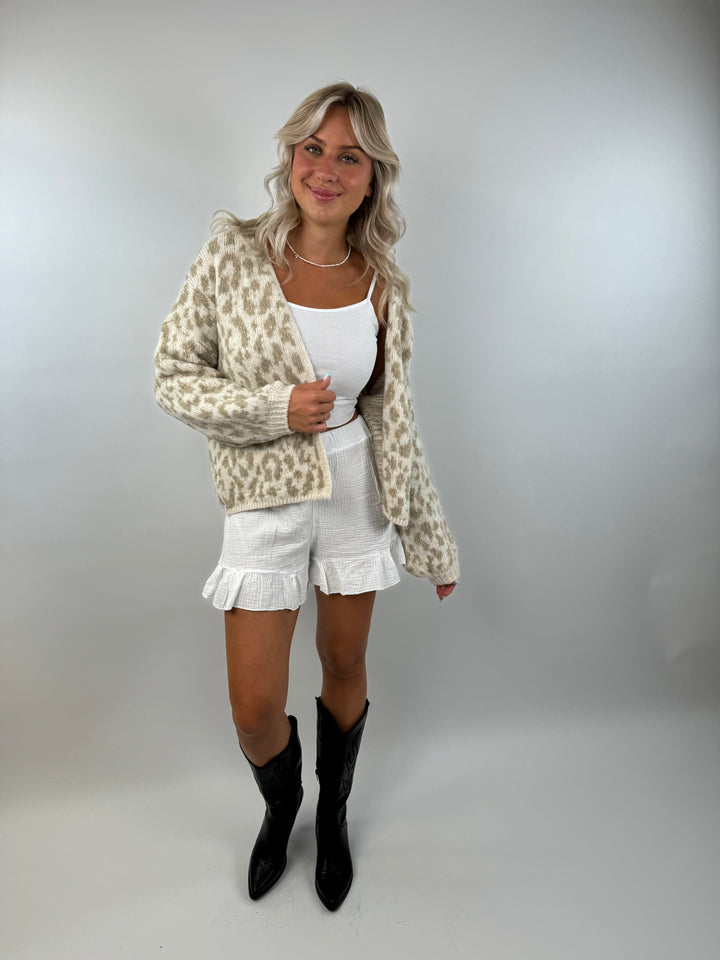 Offener Cardigan mit Leoprint