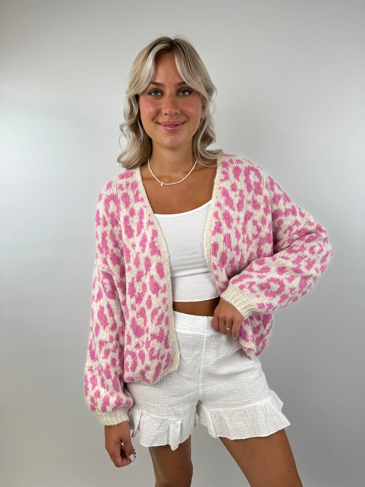 Offener Cardigan mit Leoprint