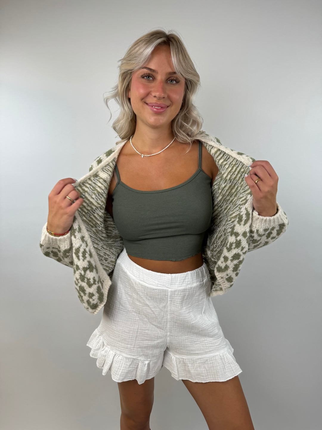 Offener Cardigan mit Leoprint