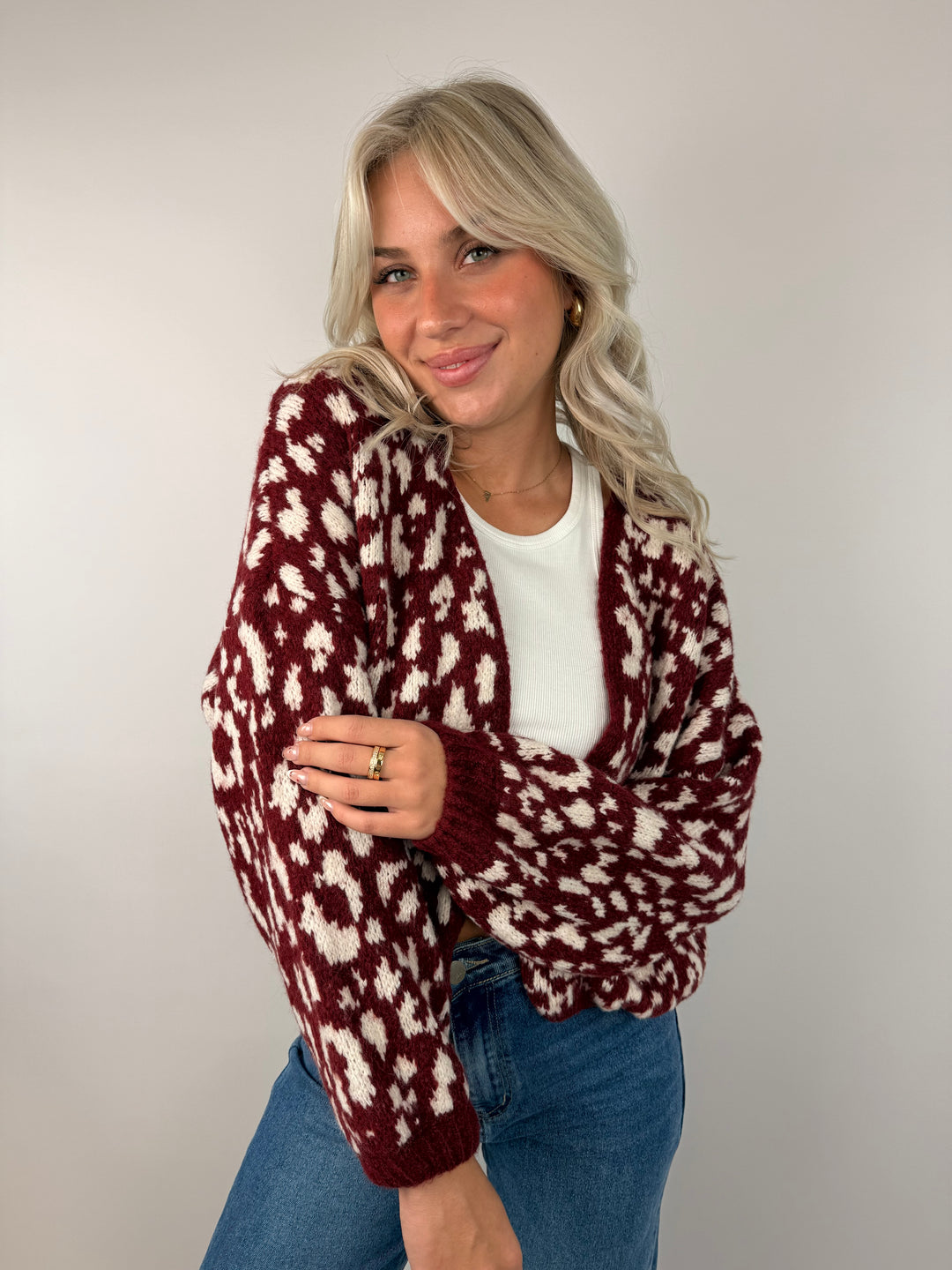 Offener Cardigan mit Leoprint