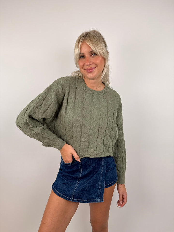 Cropped Strickpullover mit Zopfmuster Linda