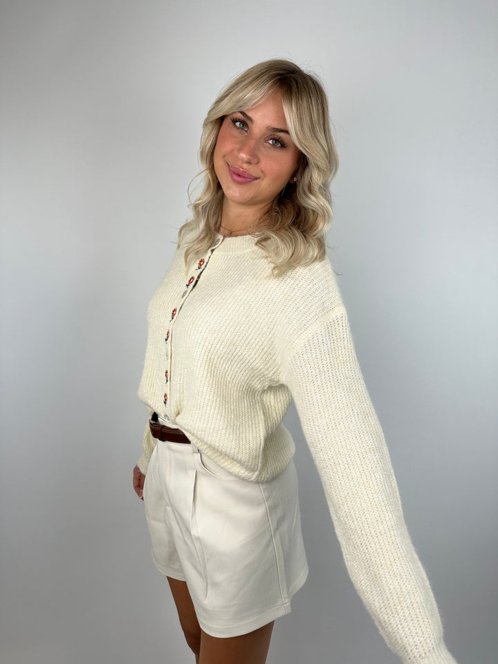 Cardigan mit Blumenborte Fleur