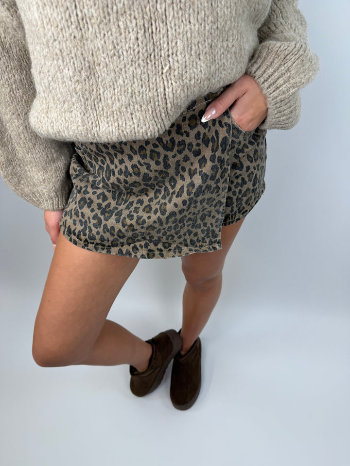 Jeans Hosenrock mit Leoprint