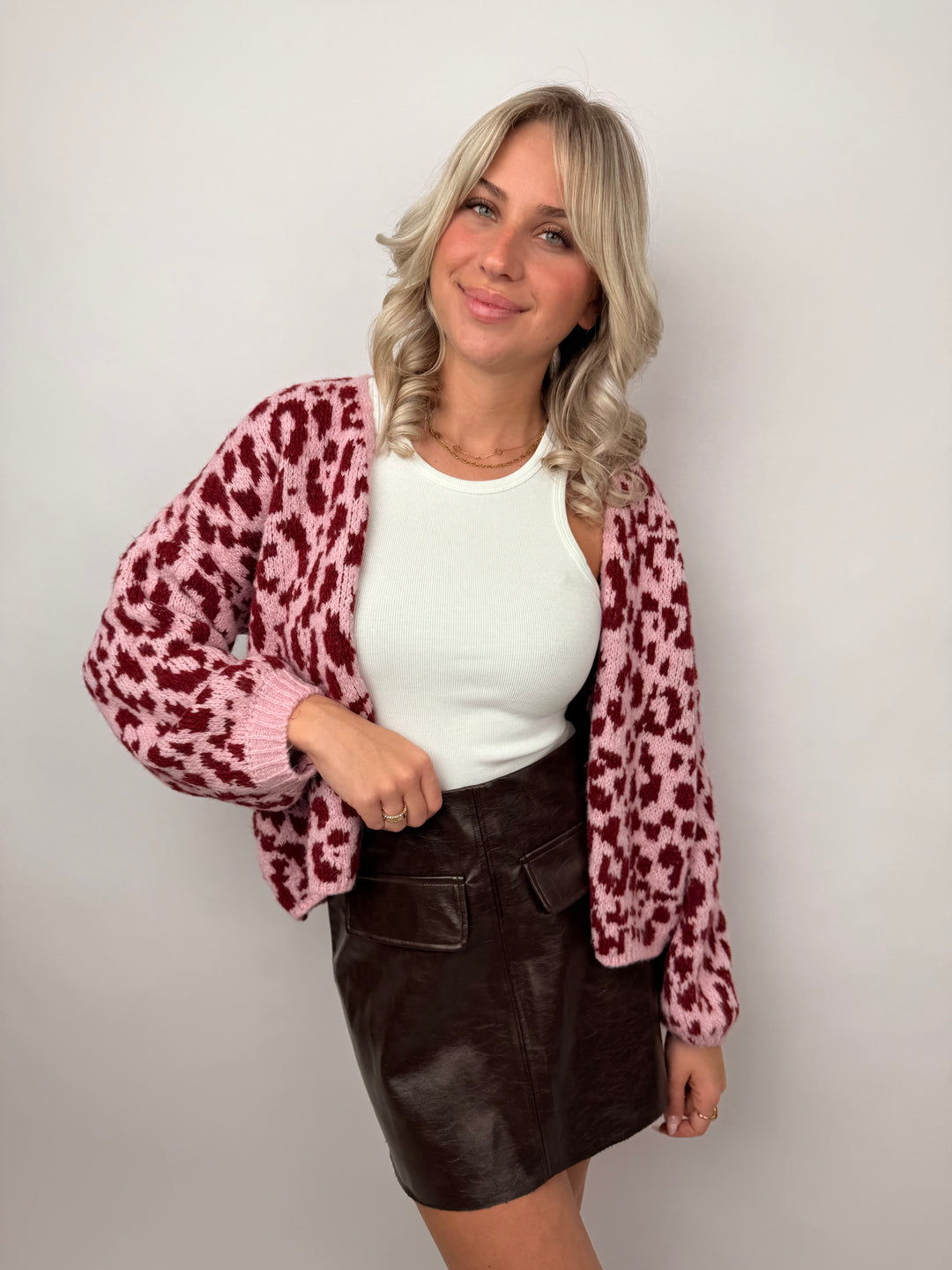 Offener Cardigan mit Leoprint