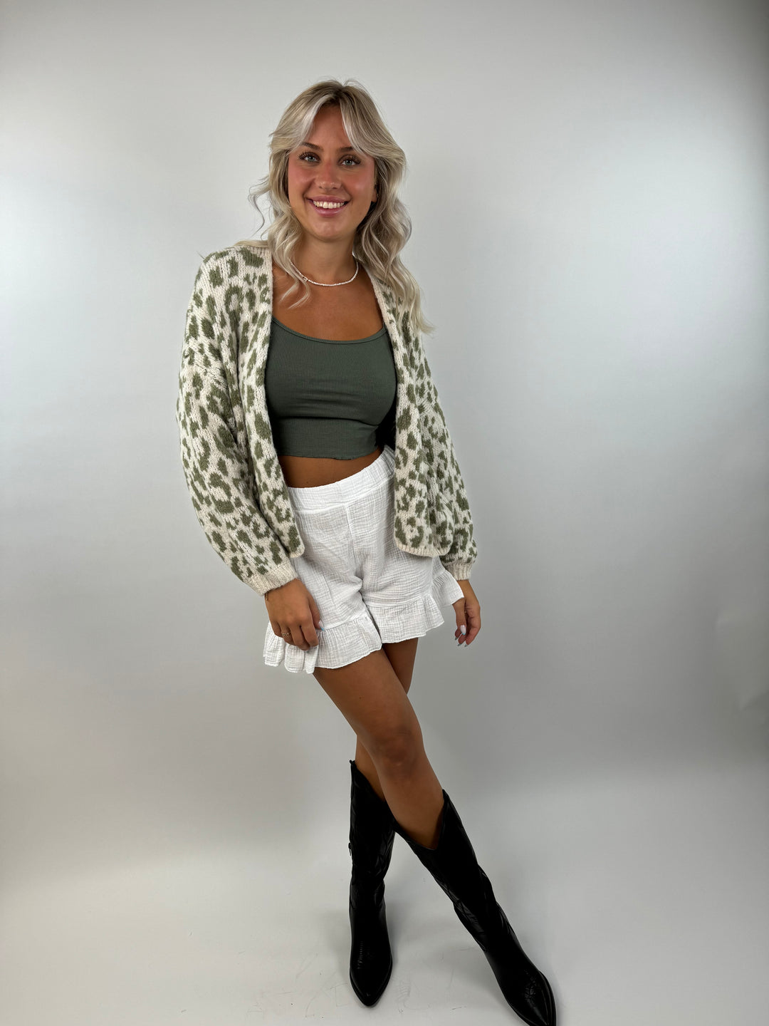 Offener Cardigan mit Leoprint