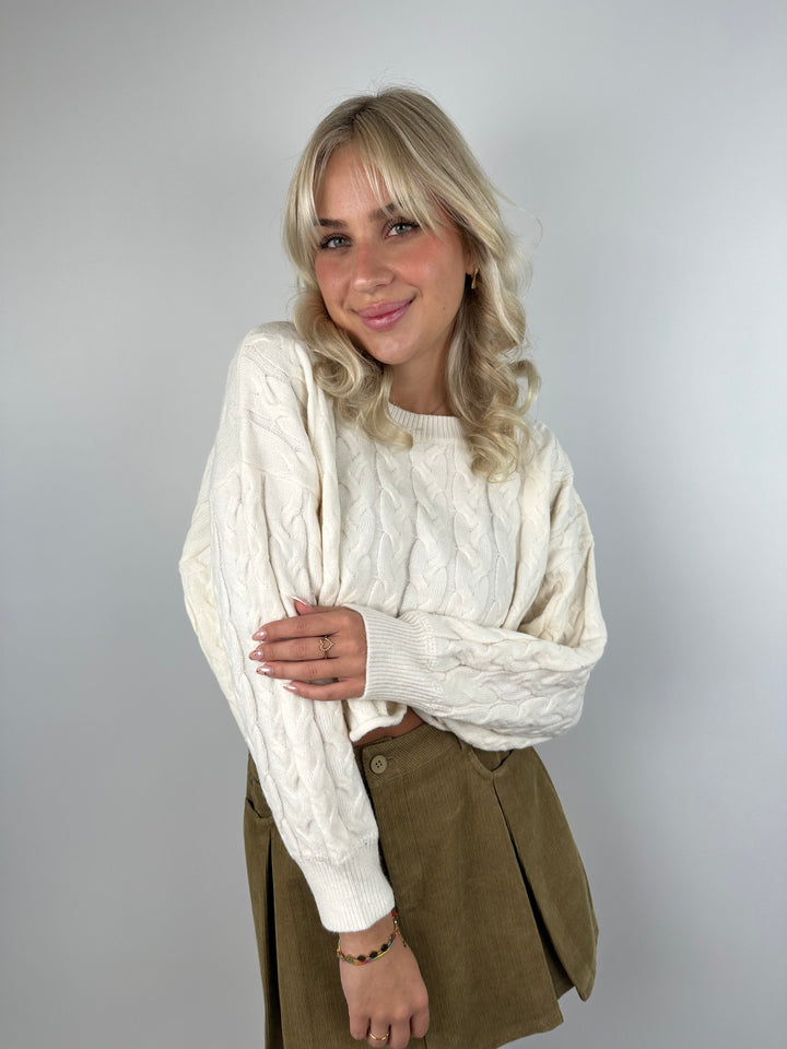 Cropped Strickpullover mit Zopfmuster Linda