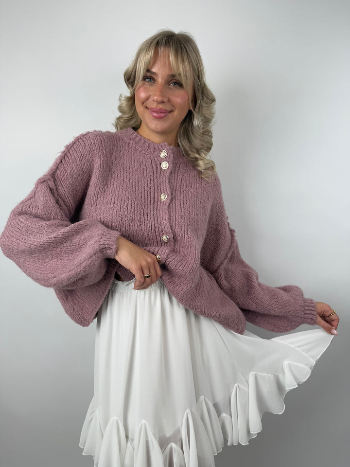 Kurzer Oversize Cardigan mit goldenen Manschettenknöpfen Claire