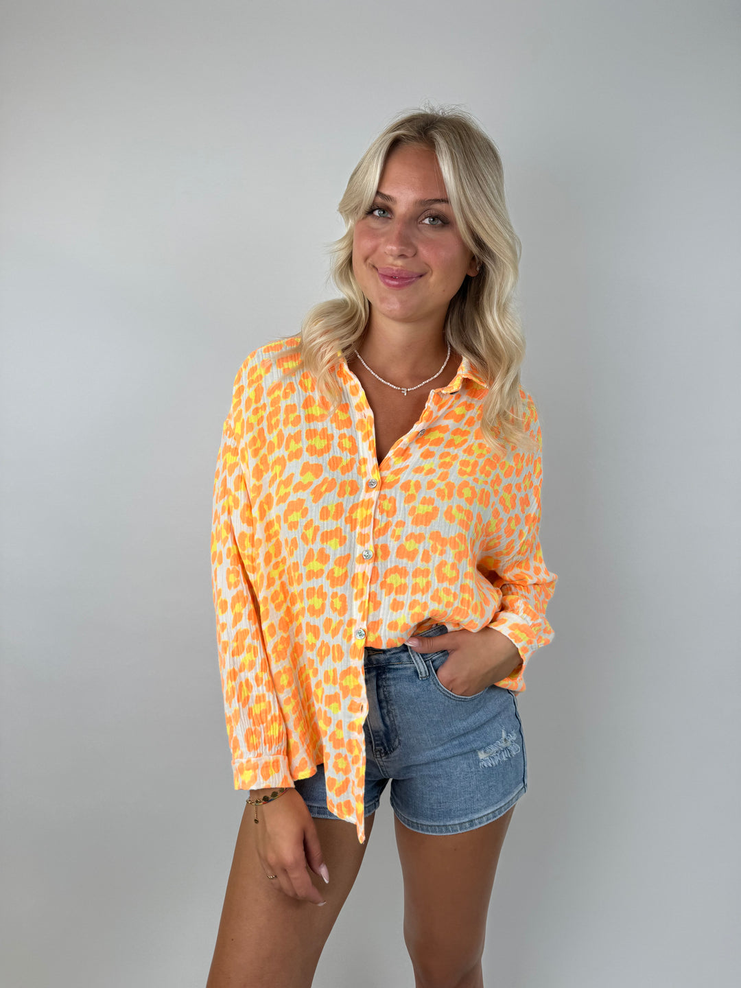 Kurzes Blusenhemd aus Musselin Neon Wild