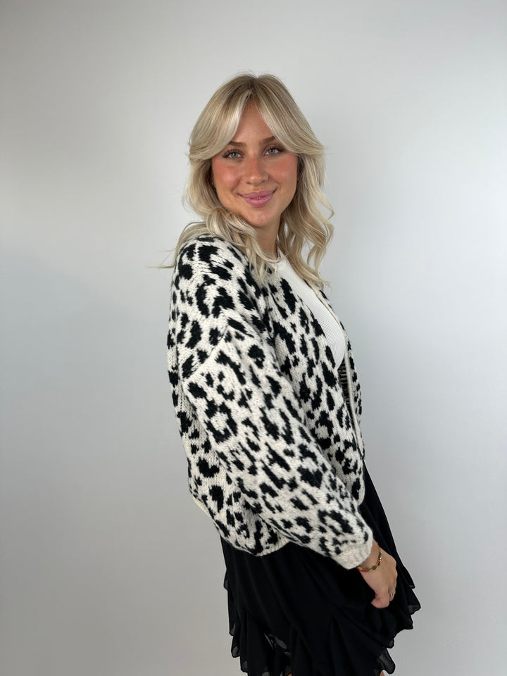 Offener Cardigan mit Leoprint