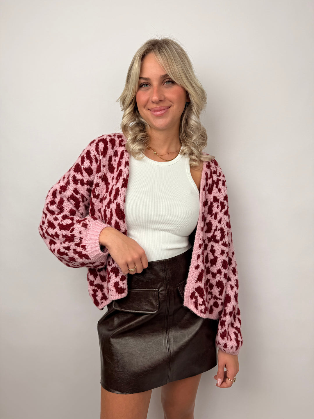 Offener Cardigan mit Leoprint