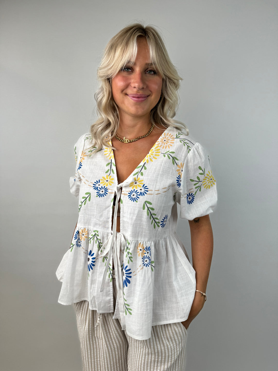 Kurzarm Bluse mit Flowerprint Fleur