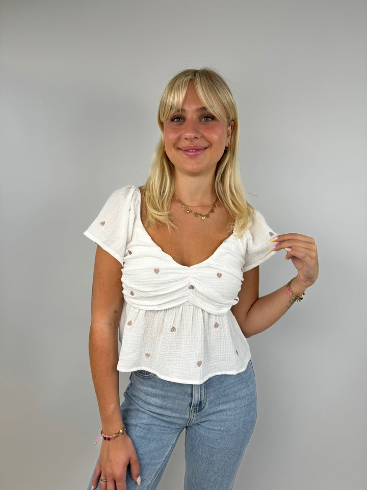 Schößchen-Bluse aus Musselin mit Herzprint