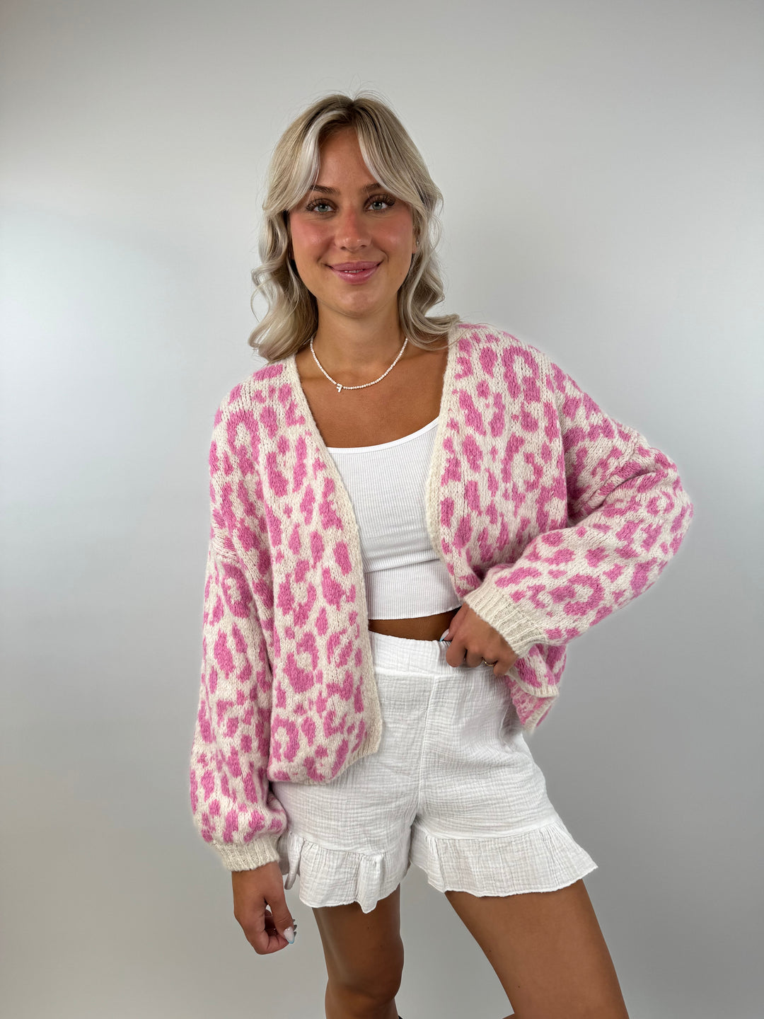 Offener Cardigan mit Leoprint