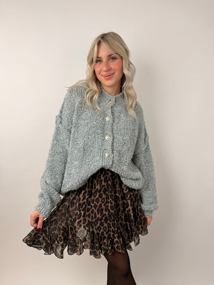 Kurzer Oversize Cardigan mit goldenen Manschettenknöpfen Claire (Teddystoff)