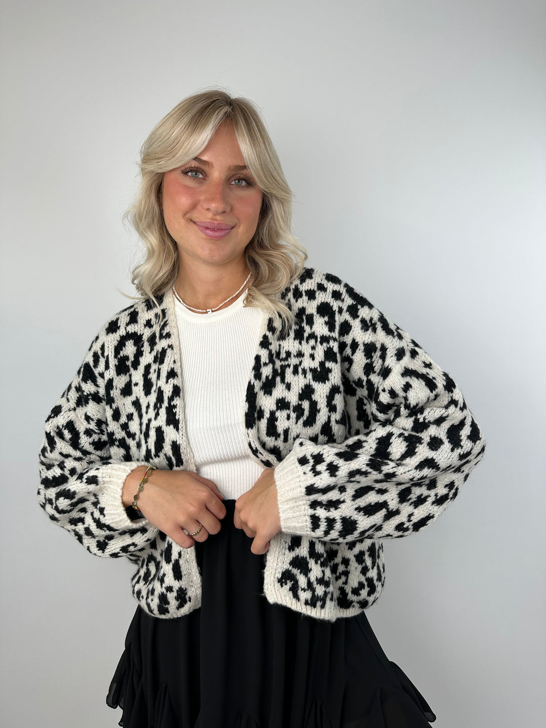 Offener Cardigan mit Leoprint