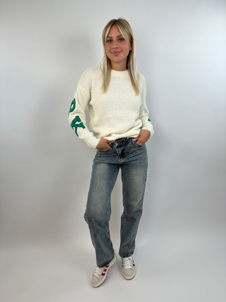 Straight Fit Jeans mit überkreuztem Low Waist Bund