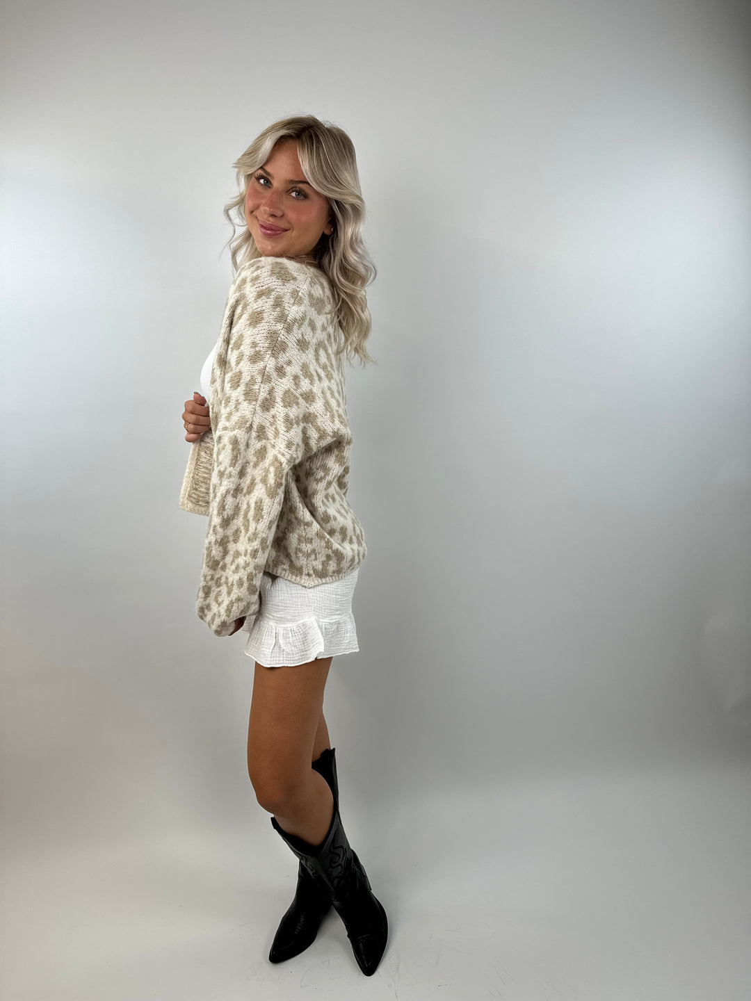 Offener Cardigan mit Leoprint