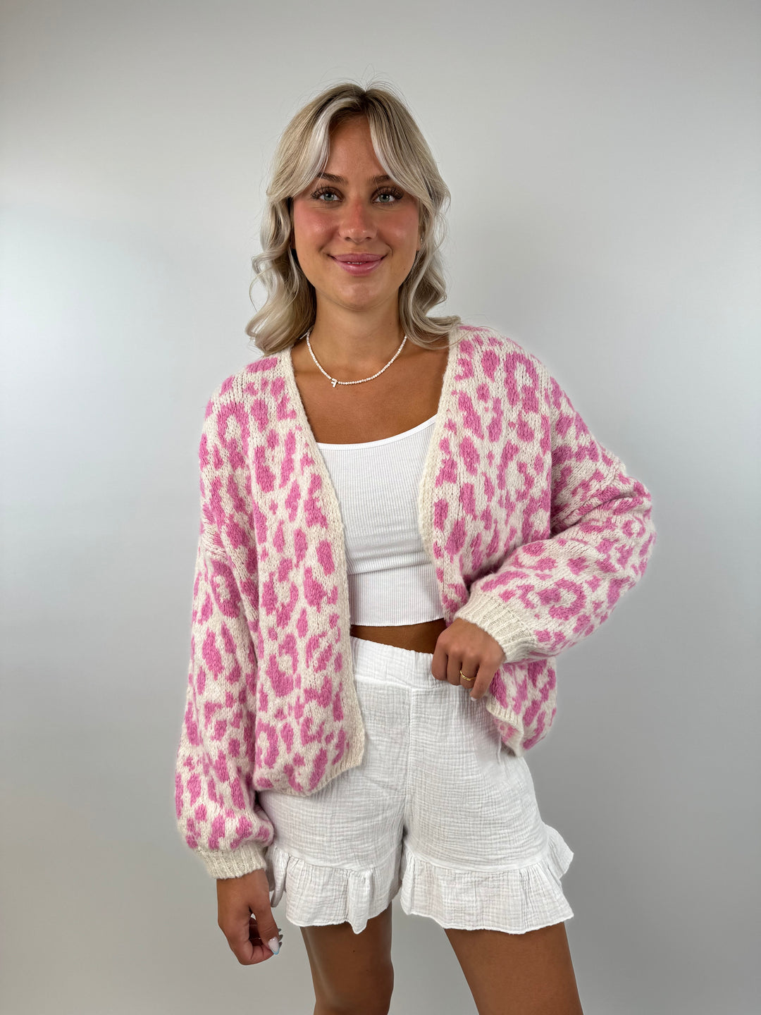 Offener Cardigan mit Leoprint