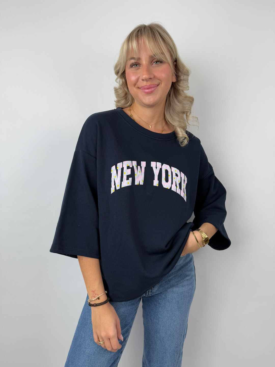 Oversize Sweater mit 3/4 Ärmeln New York