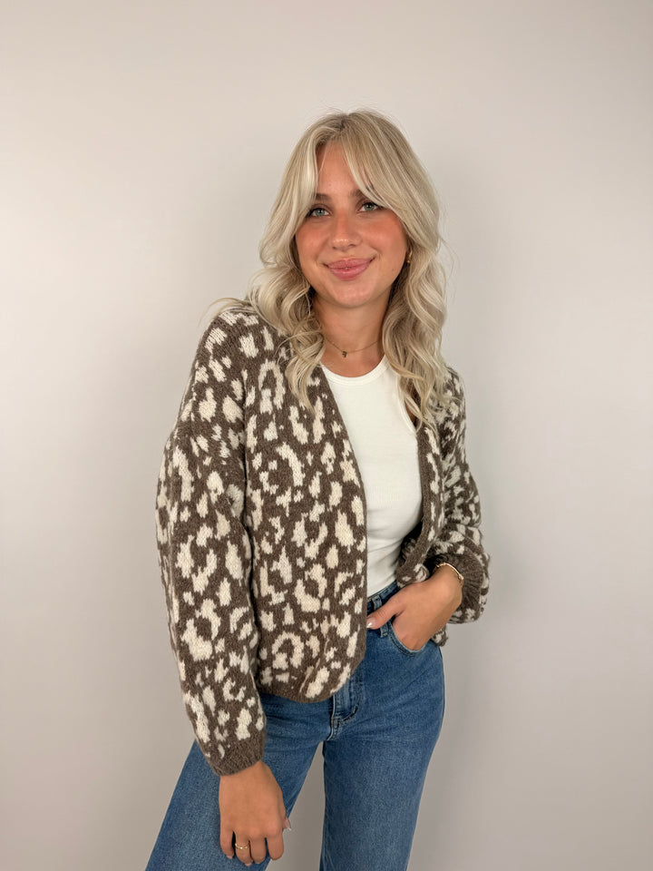 Offener Cardigan mit Leoprint