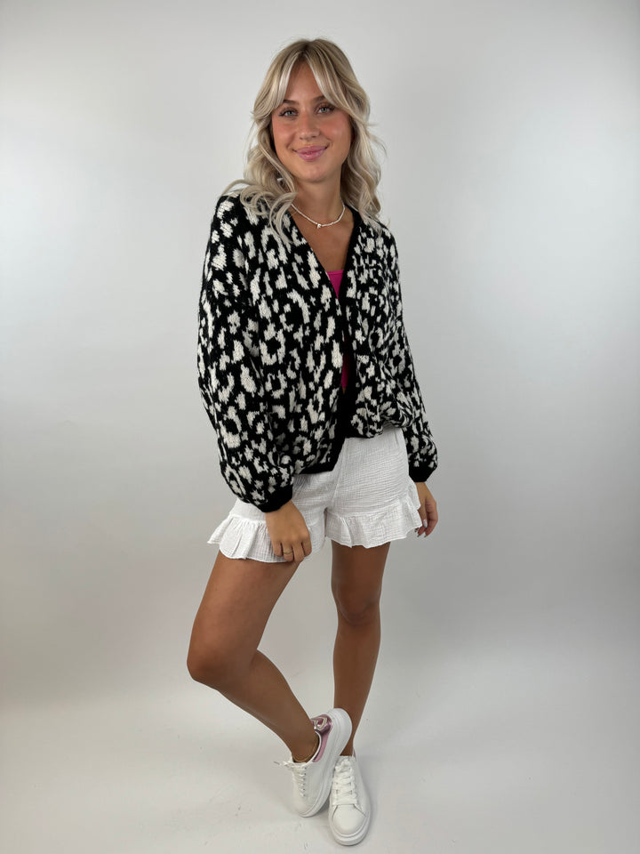 Offener Cardigan mit Leoprint