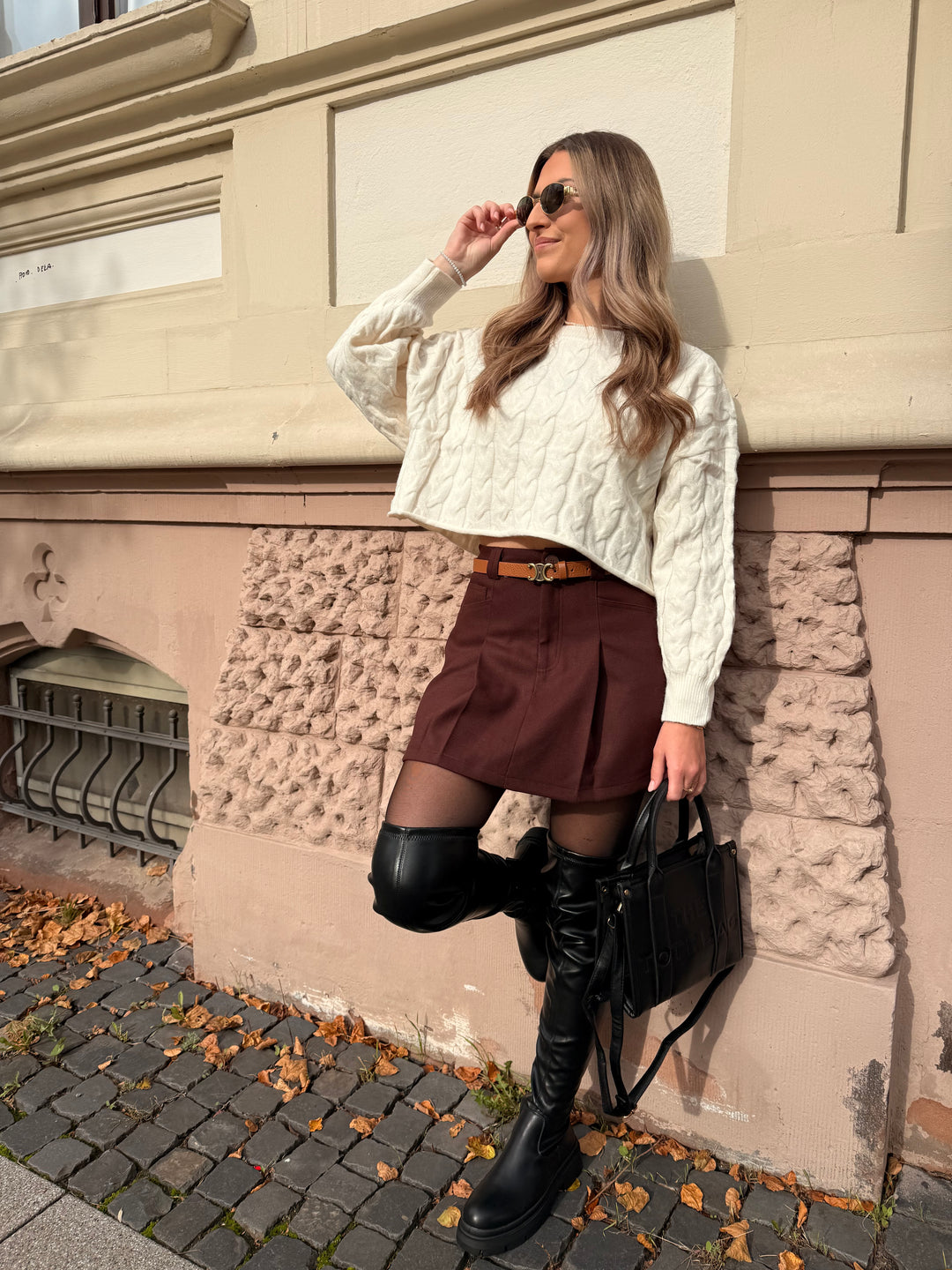 Cropped Strickpullover mit Zopfmuster Linda