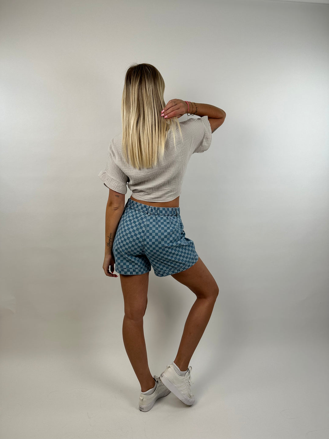 Jeansshorts mit Karomuster