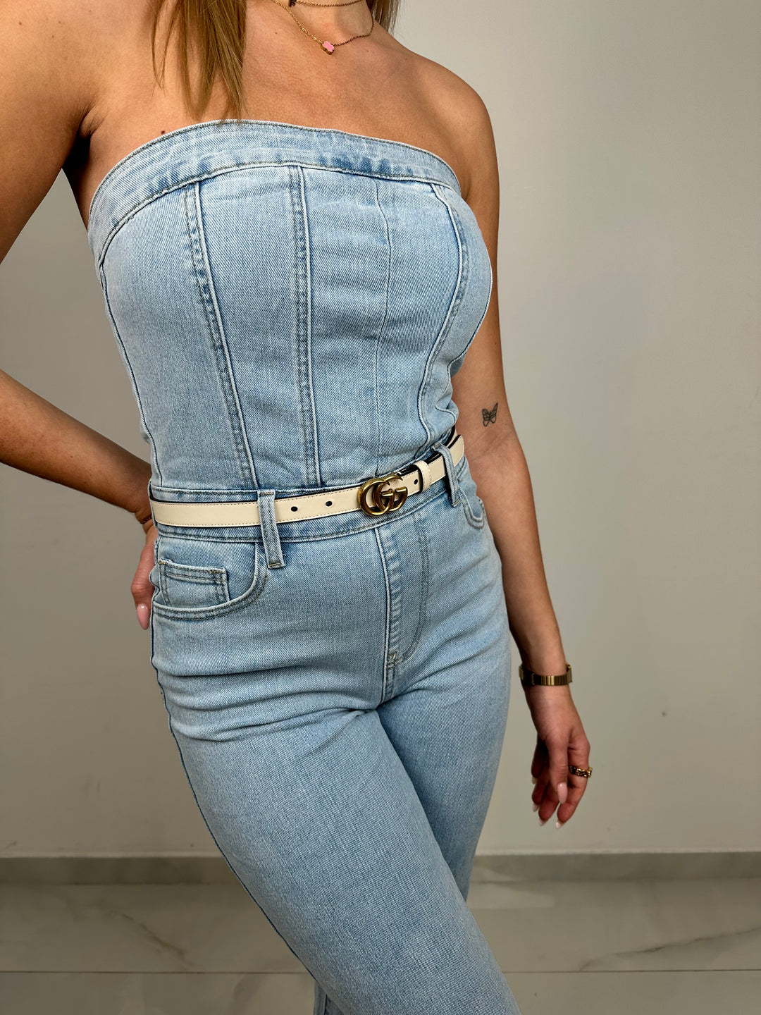 Langer Jeansjumpsuit